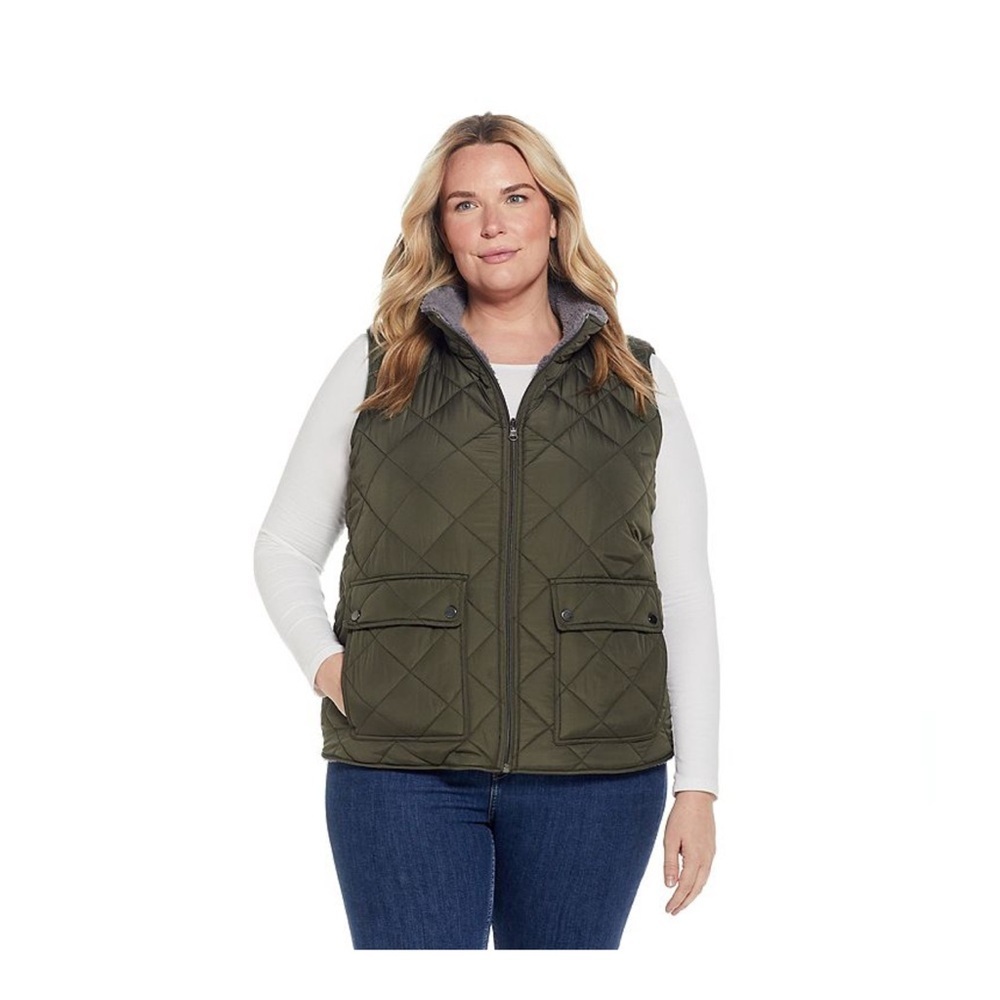 Plus Size Women’s Dusty Olive Weathercast Midweight Reverible Vest